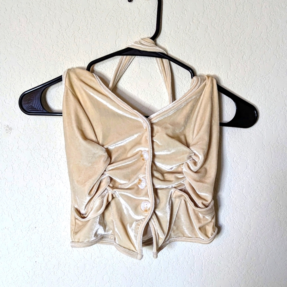 Cider Velour Ruched Halter Cro Top